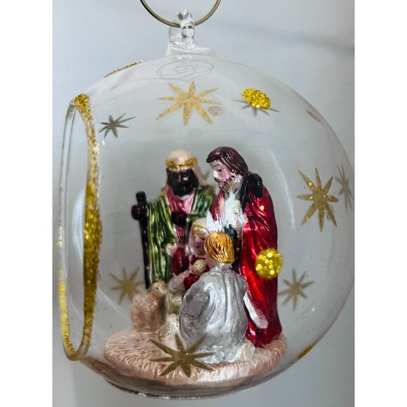 Holy Family Jesus Hand-Painted Nativity Scene Glass Christmas Ornament Table Top - Picture 2 of 4